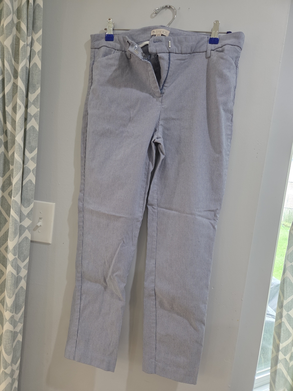 Women’s Straight Leg Pinstripe Trousers in Light Blue